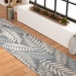 Outdoor Rugs-Kirkland's Home Fern Leaves Indoor/Outdoor Area Rug, 2X7 Blue