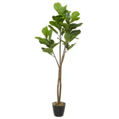 Trees & Topiaries-Kirkland's Home Fiddle Leaf Fig In Ribbed Rock Planter
