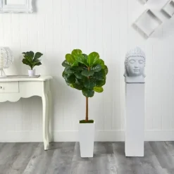 Trees & Topiaries-Kirkland's Home Fiddle Leaf Fig In White Tower Planter