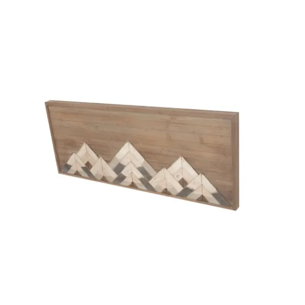 Wall Plaques-Kirkland's Home Fir Wood Abstract Mountain Range Plaque Brown