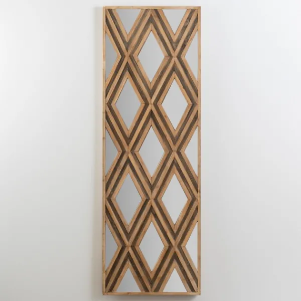 Wall Plaques-Kirkland's Home Fir Wood Diamond Mirrored Wall Plaque Tan/Gray