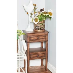 Accent & End Tables-Kirkland's Home Fir Wood Tiered Side Table Brown