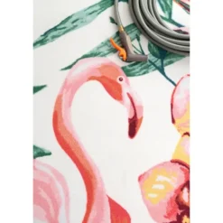 Outdoor Rugs-Kirkland's Home Flamingo Leaf Indoor/Outdoor Area Rug, 5X8 Pink/Green/White