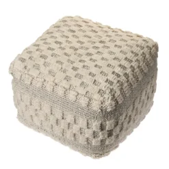 Pillows-Kirkland's Home Flatweave Tufted Checker Wool Pouf Ivory/Gray