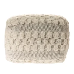 Pillows-Kirkland's Home Flatweave Tufted Checker Wool Pouf Ivory/Gray