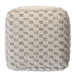 Pillows-Kirkland's Home Flatweave Tufted Checker Wool Pouf Ivory/Gray