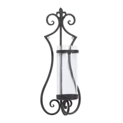 Sconces-Kirkland's Home Fleur Distressed Black Iron Sconce, 25 In.