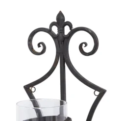 Sconces-Kirkland's Home Fleur Distressed Black Iron Sconce, 31 In.