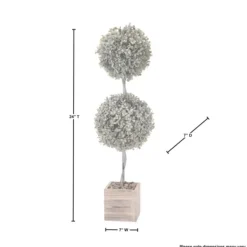 Trees & Topiaries-Kirkland's Home Flocked Double Ball Boxwood Bush In Wood Box Green/Brown