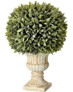 Trees & Topiaries-Kirkland's Home Flocked Sage Ball In Urn Arrangement, 15 In. Green