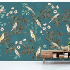 Wall Murals & Wall Decals-Kirkland's Home Floral Birds Peel And Stick Wall Mural Blue/Yellow