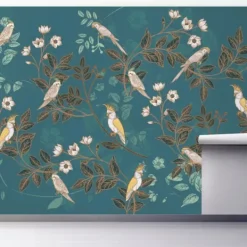 Wall Murals & Wall Decals-Kirkland's Home Floral Birds Peel And Stick Wall Mural Blue/Yellow