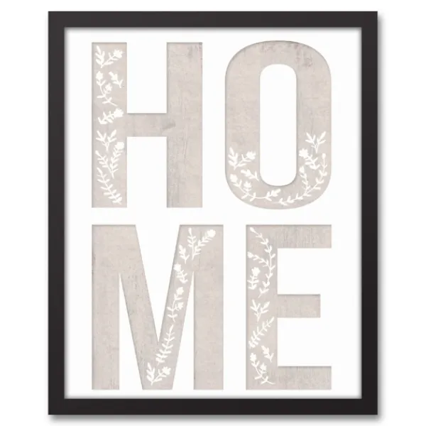 Wall Quotes & Signs-Kirkland's Home Floral Home Black Framed Canvas Art Print Black/White/Gray