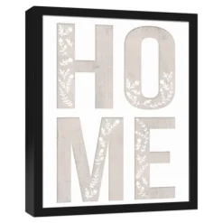 Wall Quotes & Signs-Kirkland's Home Floral Home Black Framed Canvas Art Print Black/White/Gray