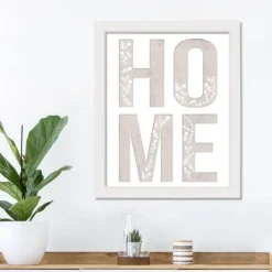 Wall Quotes & Signs-Kirkland's Home Floral Home White Framed Canvas Art Print White/Gray