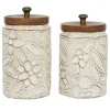 Decorative Bowls & Jars-Kirkland's Home Floral Jars With Wood Lids, Set Of 2 White