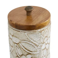 Decorative Bowls & Jars-Kirkland's Home Floral Jars With Wood Lids, Set Of 2 White