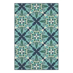Outdoor Rugs-Kirkland's Home Floral Medallion Jenn Outdoor Rug, 5X7 Blue/Green