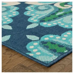 Outdoor Rugs-Kirkland's Home Floral Medallion Jenn Outdoor Rug, 5X7 Blue/Green