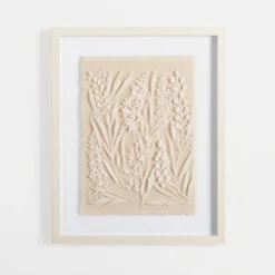 Framed Art-Kirkland's Home Floral On Glass And Natural Linen Framed Art Print White/Tan