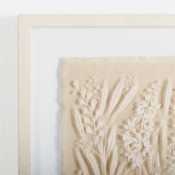 Framed Art-Kirkland's Home Floral On Glass And Natural Linen Framed Art Print White/Tan