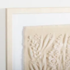 Framed Art-Kirkland's Home Floral On Glass And Natural Linen Framed Art Print White/Tan