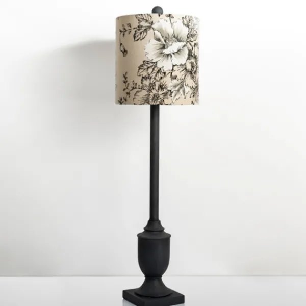 Buffet Lamps-Kirkland's Home Floral Shade Black Buffet Lamp Black/White