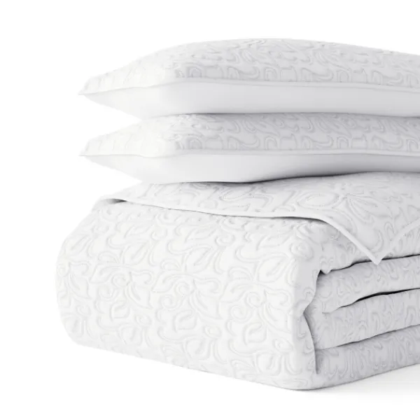 Quilts-Kirkland's Home Floral Stitch 3-Pc. King Quilt Set White