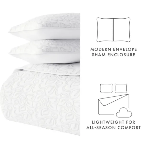 Quilts-Kirkland's Home Floral Stitch 3-Pc. King Quilt Set White