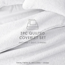Quilts-Kirkland's Home Floral Stitch 3-Pc. King Quilt Set White