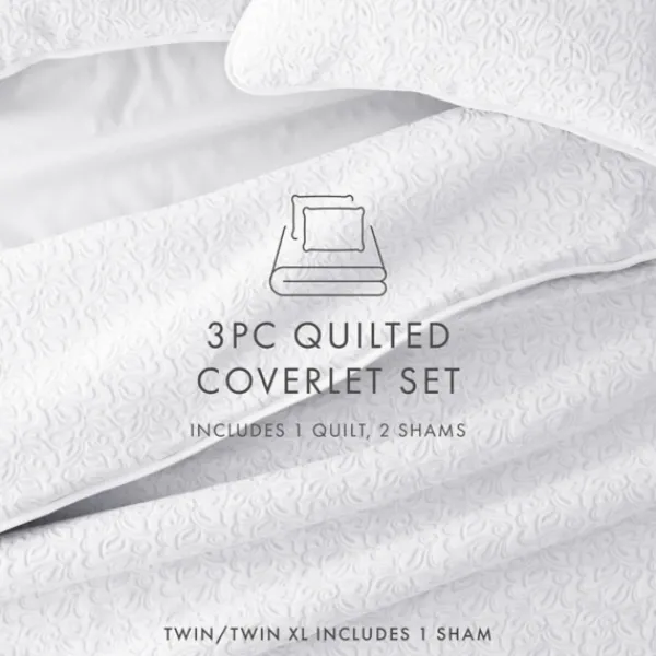 Quilts-Kirkland's Home Floral Stitch 3-Pc. King Quilt Set White