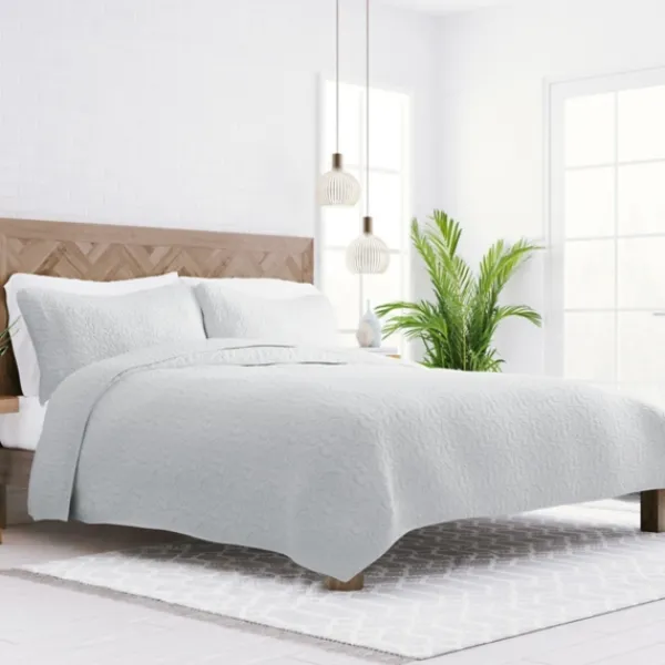 Quilts-Kirkland's Home Floral Stitch 3-Pc. King Quilt Set Gray
