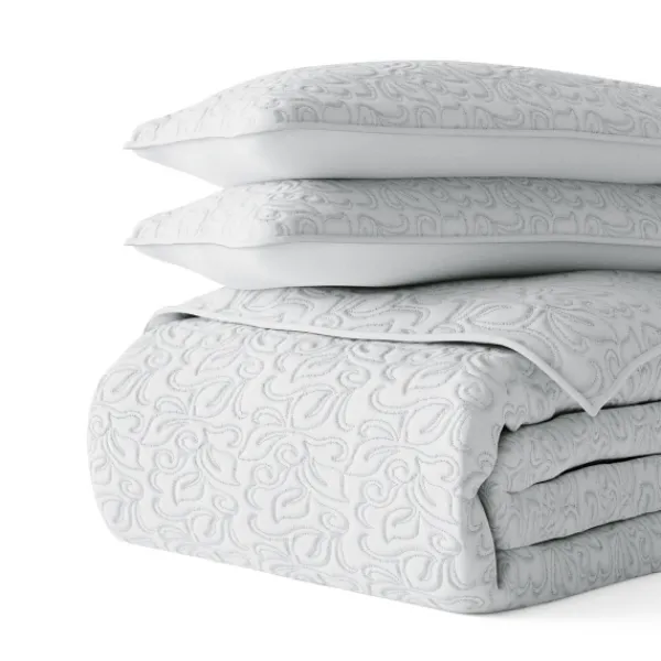 Quilts-Kirkland's Home Floral Stitch 3-Pc. King Quilt Set Gray