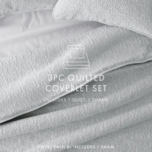 Quilts-Kirkland's Home Floral Stitch 3-Pc. King Quilt Set Gray