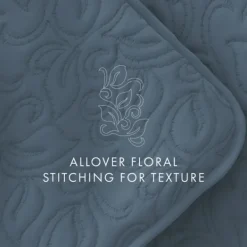 Quilts-Kirkland's Home Floral Stitch 3-Pc. Queen Quilt Set Blue