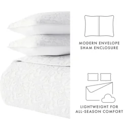 Quilts-Kirkland's Home Floral Stitch 3-Pc. Queen Quilt Set White