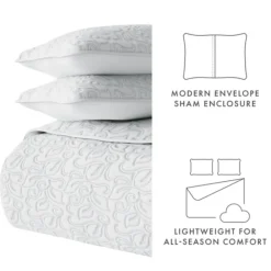 Quilts-Kirkland's Home Floral Stitch 3-Pc. Queen Quilt Set Gray