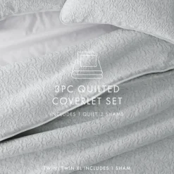 Quilts-Kirkland's Home Floral Stitch 3-Pc. Queen Quilt Set Gray