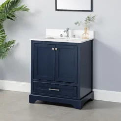 Bathroom Furniture-Kirkland's Home Florence Navy Wood Backsplash Sink Vanity Blue