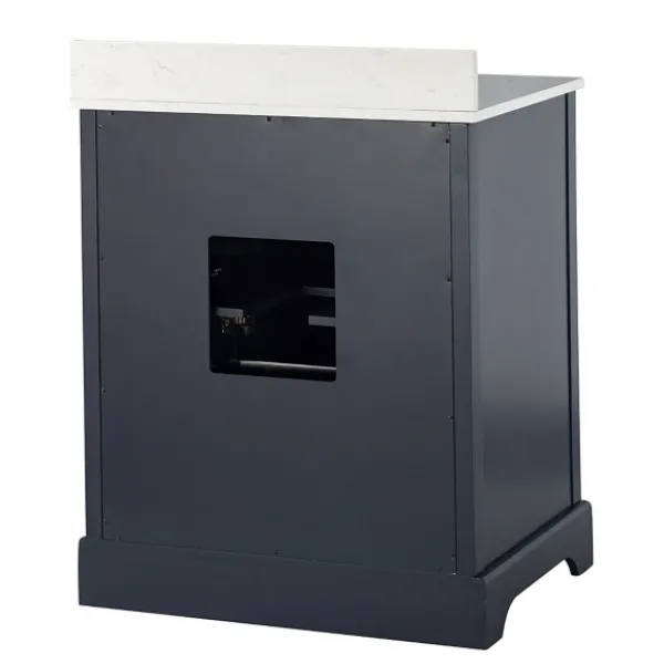 Bathroom Furniture-Kirkland's Home Florence Navy Wood Backsplash Sink Vanity Blue