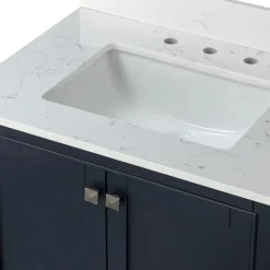 Bathroom Furniture-Kirkland's Home Florence Navy Wood Backsplash Sink Vanity Blue
