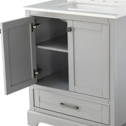 Bathroom Furniture-Kirkland's Home Florence Wood Backsplash Sink Vanity Gray