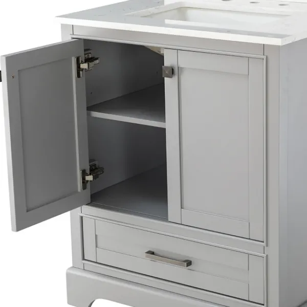 Bathroom Furniture-Kirkland's Home Florence Wood Backsplash Sink Vanity Gray