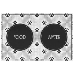 Kitchen & Floor Mats-Kirkland's Home Food And Water Bowl Floor Mat, 15X23 Black/White
