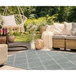 Outdoor Rugs-Kirkland's Home Forest Geo Lattice Outdoor Area Rug, 6X9 Green