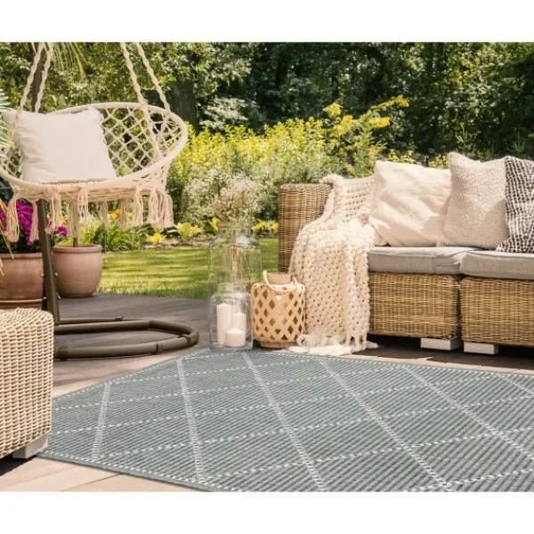 Outdoor Rugs-Kirkland's Home Forest Geo Lattice Outdoor Area Rug, 6X9 Green