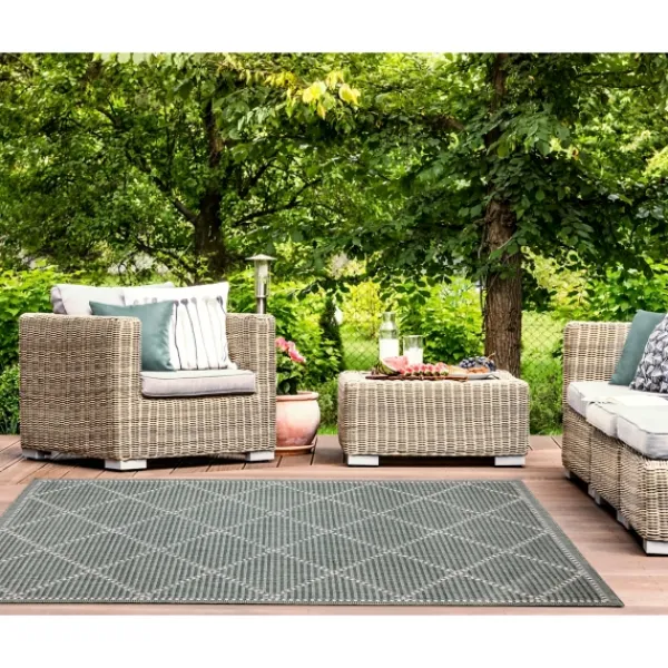 Outdoor Rugs-Kirkland's Home Forest Geo Lattice Outdoor Area Rug, 7X9 Green