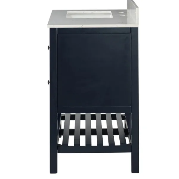 Bathroom Furniture-Kirkland's Home Foster Navy Wood Backsplash Sink Vanity Blue