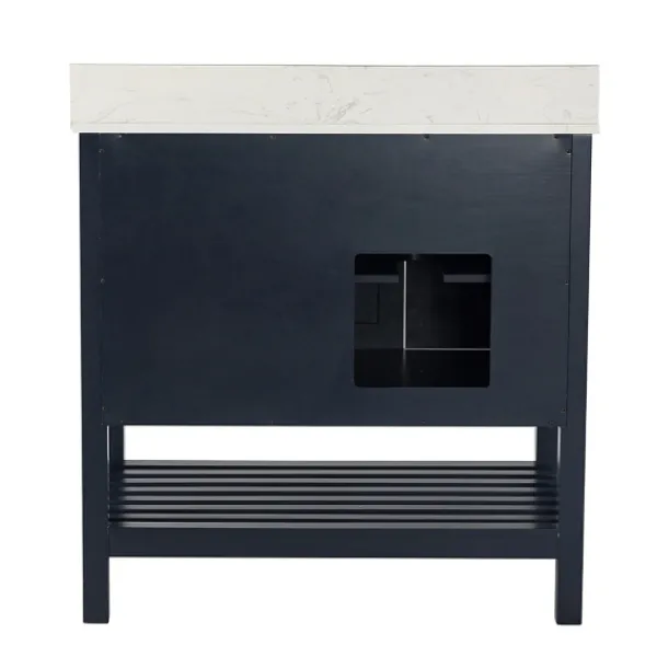Bathroom Furniture-Kirkland's Home Foster Navy Wood Backsplash Sink Vanity Blue