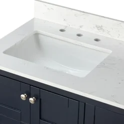Bathroom Furniture-Kirkland's Home Foster Navy Wood Backsplash Sink Vanity Blue